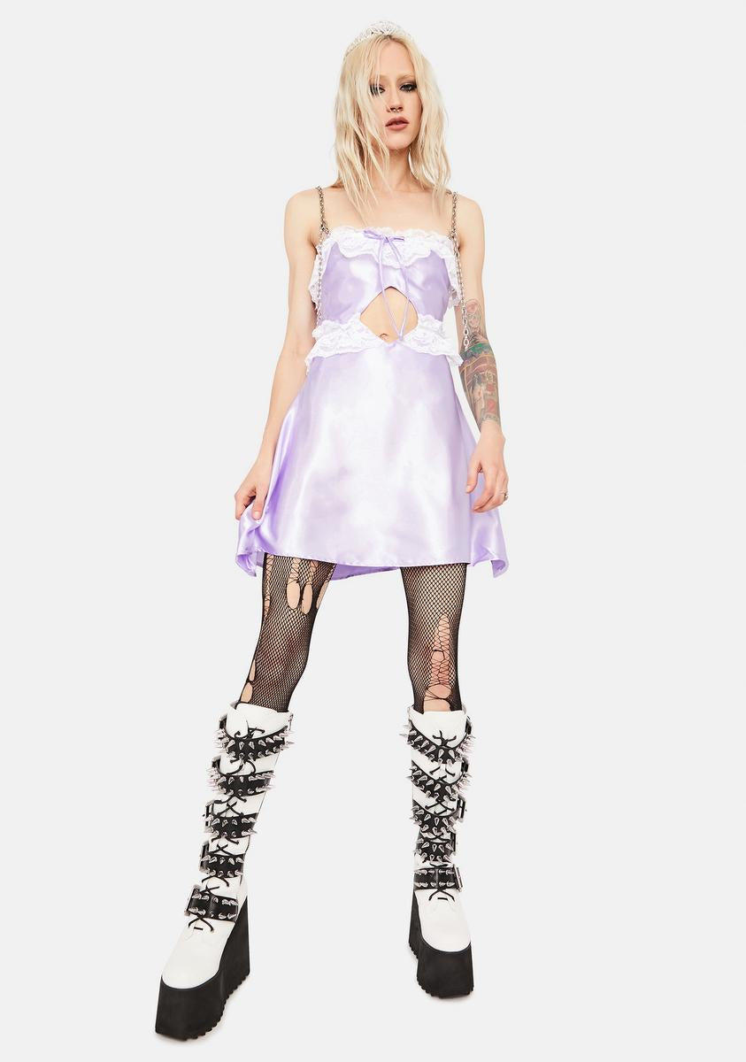 Stuck on Stupid Purple Chain Strap Satin Dress  Dolls Kill