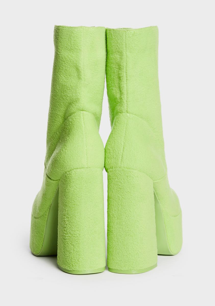 Koi Footwear Teletubbies Fuzzy Velour Platform Boots - Green