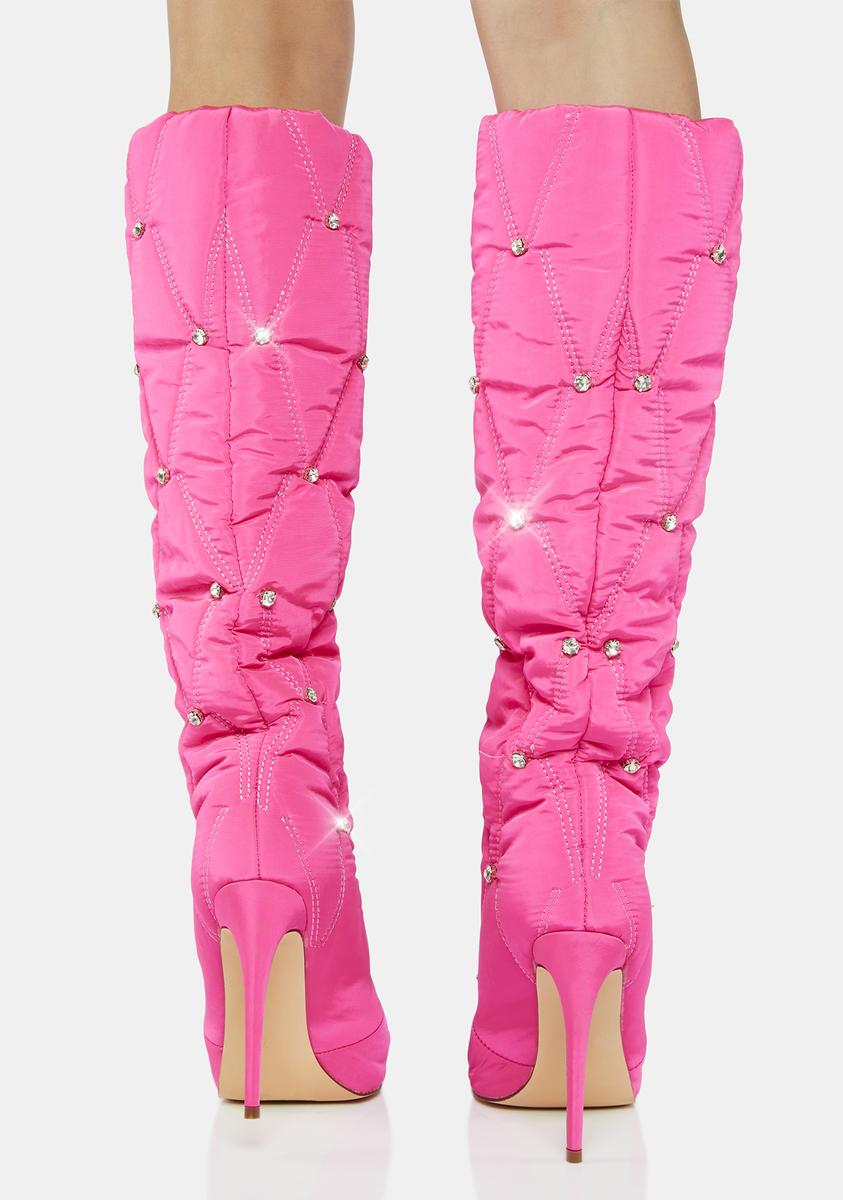 AZALEA WANG Nylon Rhinestone Stiletto Booties - Pink – Dolls Kill