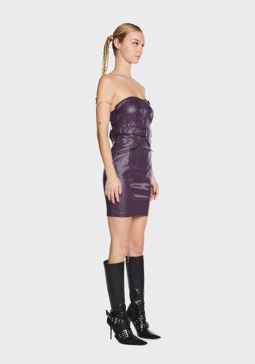 bec and bridge disco inferno mini dress Vegan Leather Strapless Belted Mini Dress