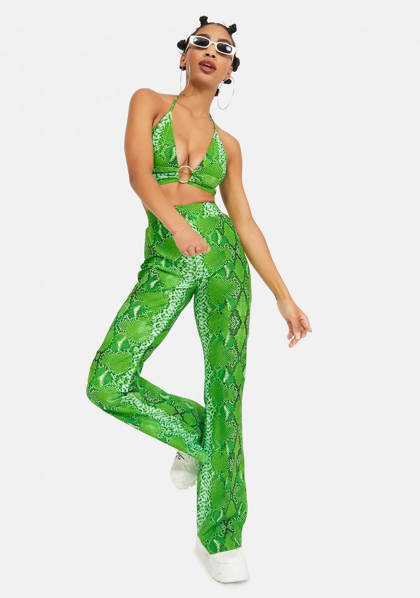 Green Snake Flare Pants