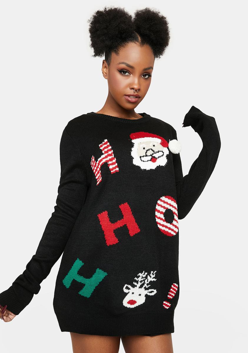Ho Ho Ho Knit Christmas Sweater - Black – Dolls Kill