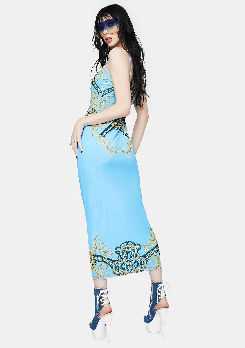 amina sleeveless midi dress afrm Teal Chain Amina Mesh Midi Dress