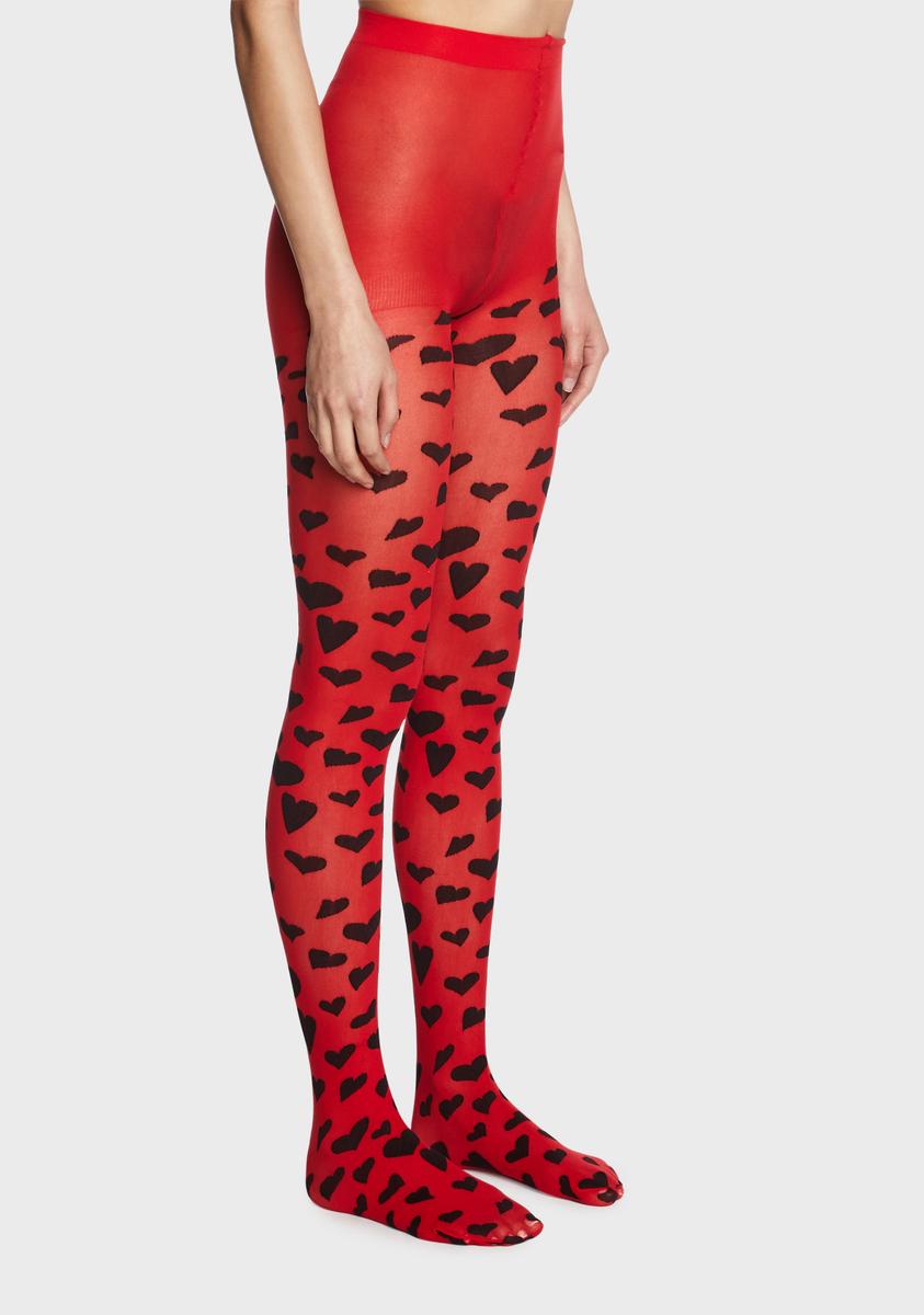 Heart Print Tights Red/Black Dolls Kill
