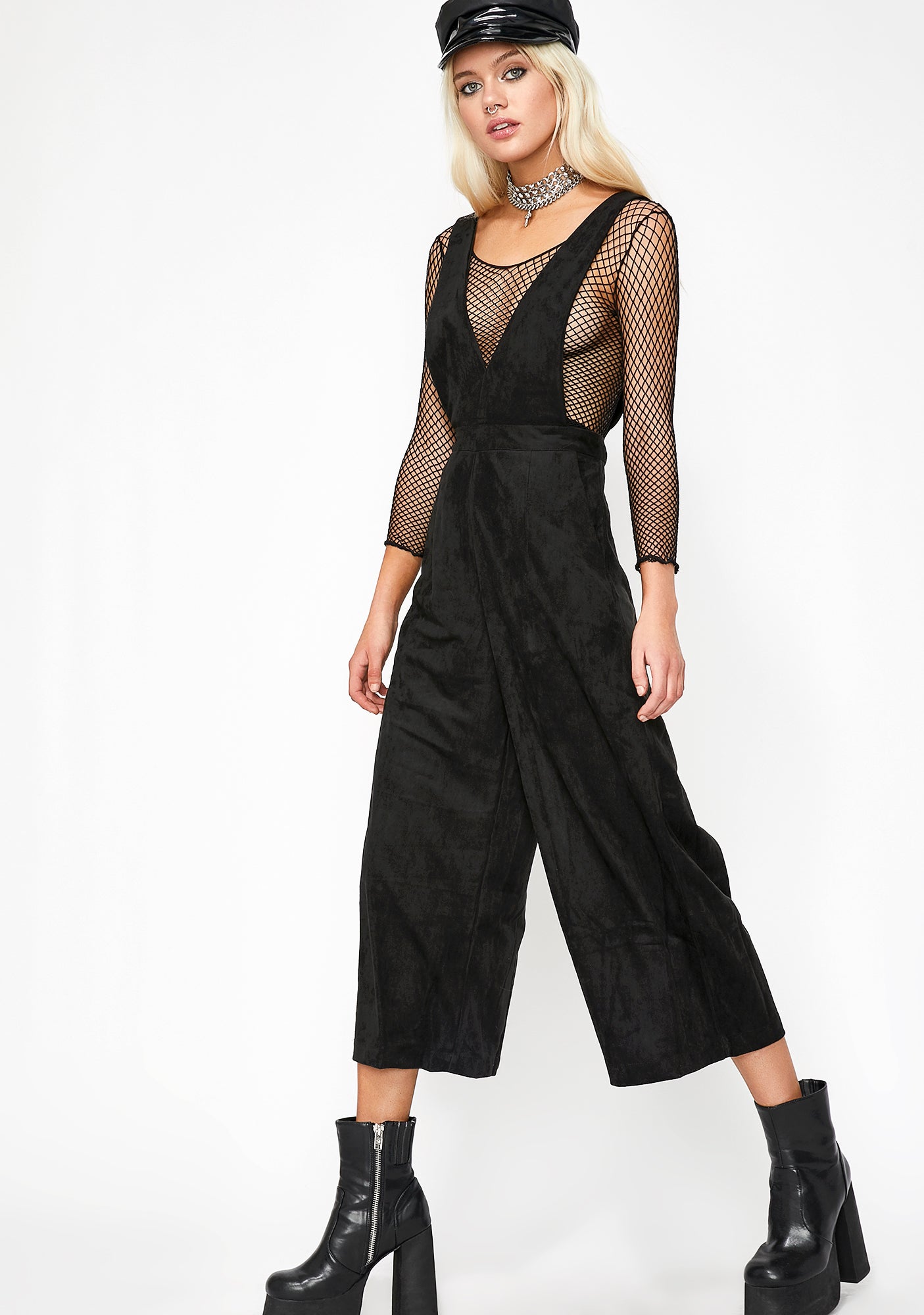Vegan Suede Cropped Suspender Overalls – Dolls Kill
