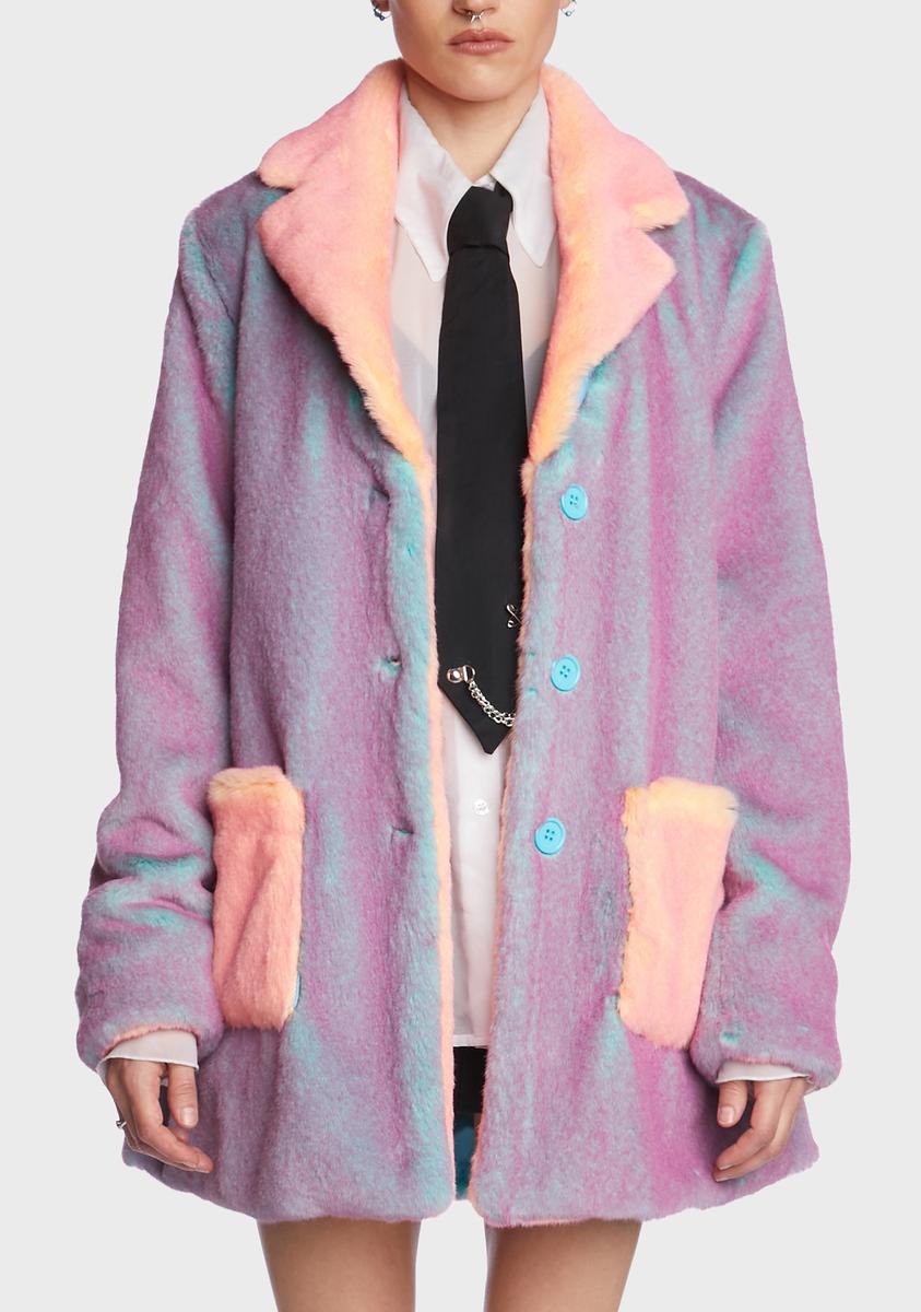 Current Mood Color Block Faux Fur Coat - Purple – Dolls Kill