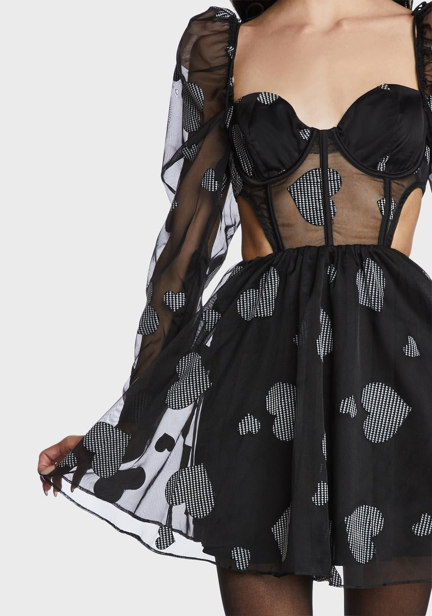 For Love & Lemons Houndstooth Heart Print Sheer Mini Dress