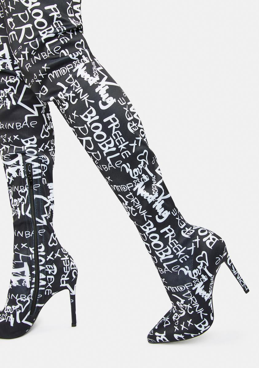 Airbrushed Off Duty Diva Thigh High Boots,All Products : American Fashion Style Bags On Sale