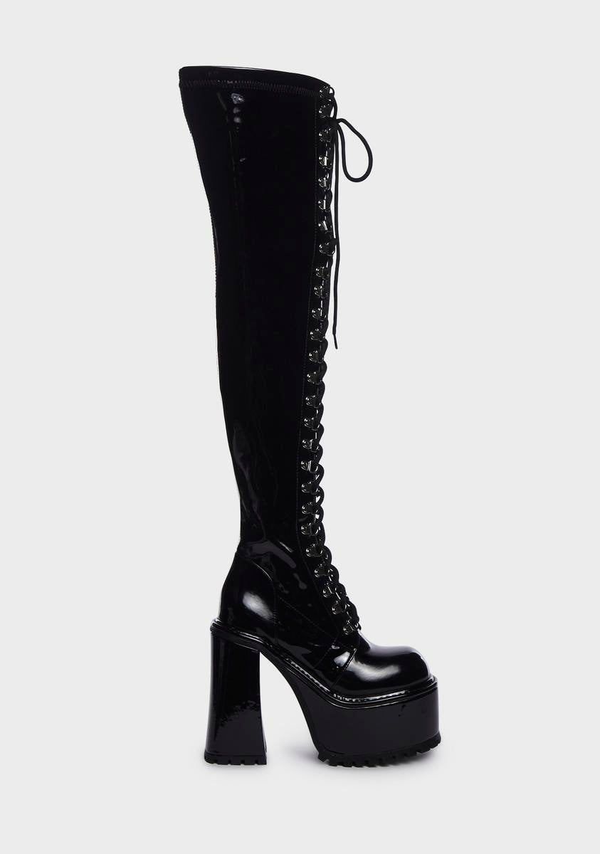 Widow Patent Thigh High Platform Boots - Black – Dolls Kill
