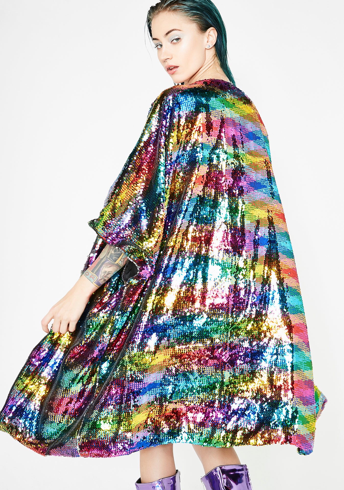 Chasing Rainbows Flip Sequin Kimono Dolls Kill