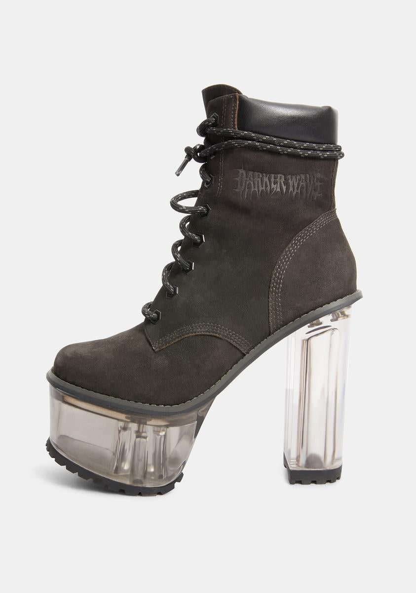 Darker Wavs Genuine Suede Clear Platform Work Boots - Off