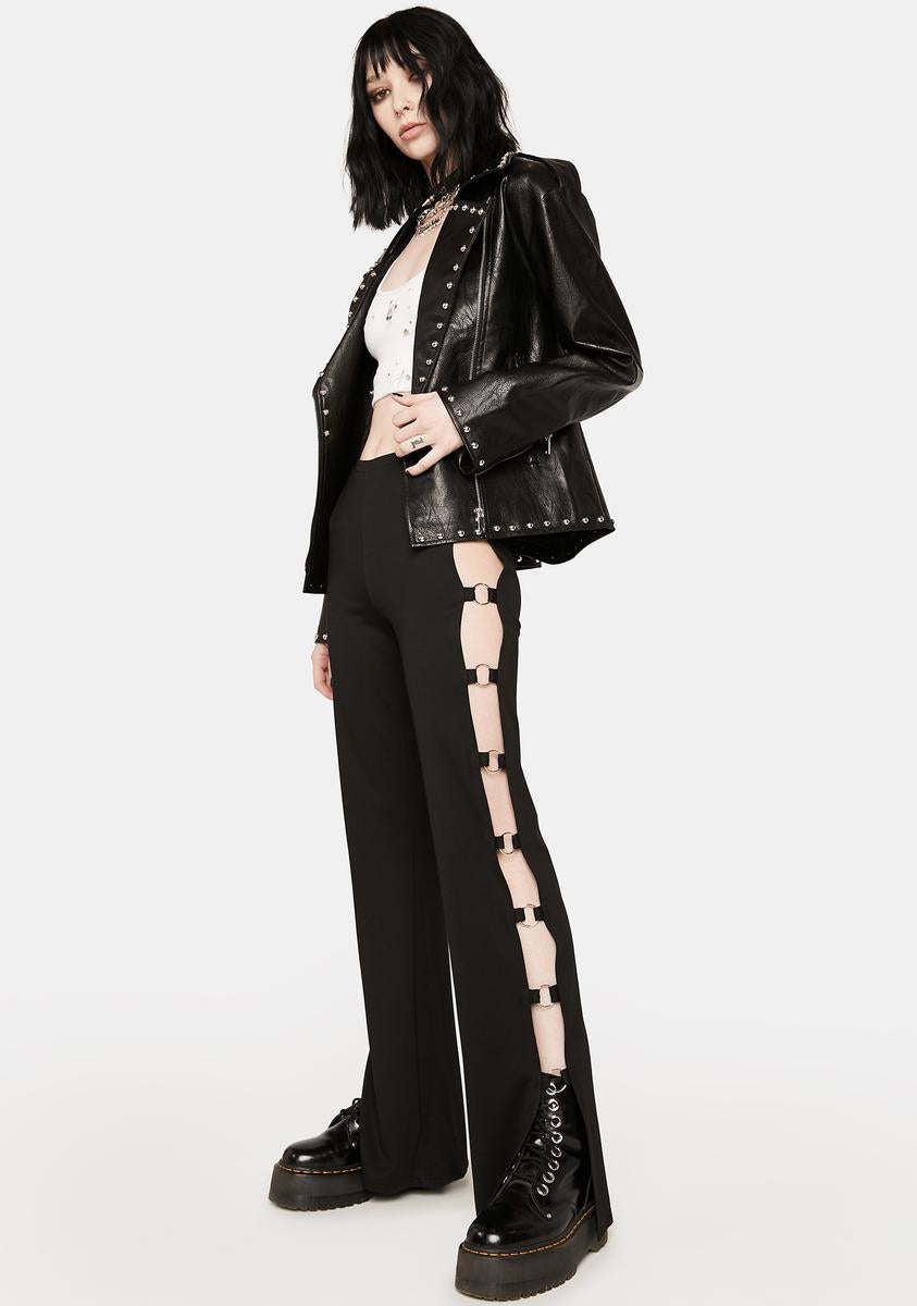 Edikted Flared Pants With Cut Out Design And O-Ring Hardware