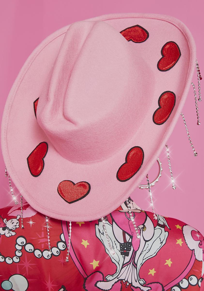 Betty Boop Cowboy Hat - Pink Straw -  One of a Kind Betty Boop Heart Patch Rhinestone Fringe Cowboy Hat Pink  main image 2