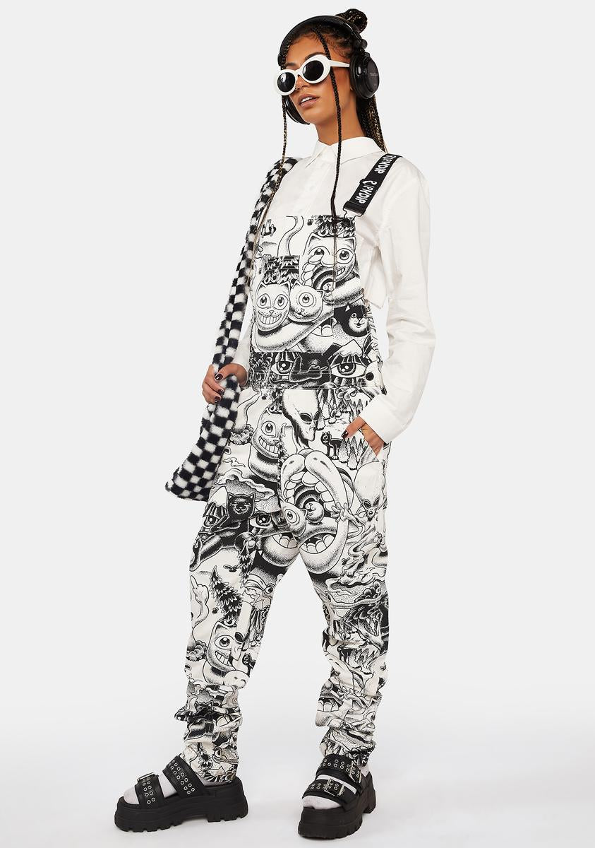 RIPNDIP Graphic Trippy Overalls - Black/White – Dolls Kill