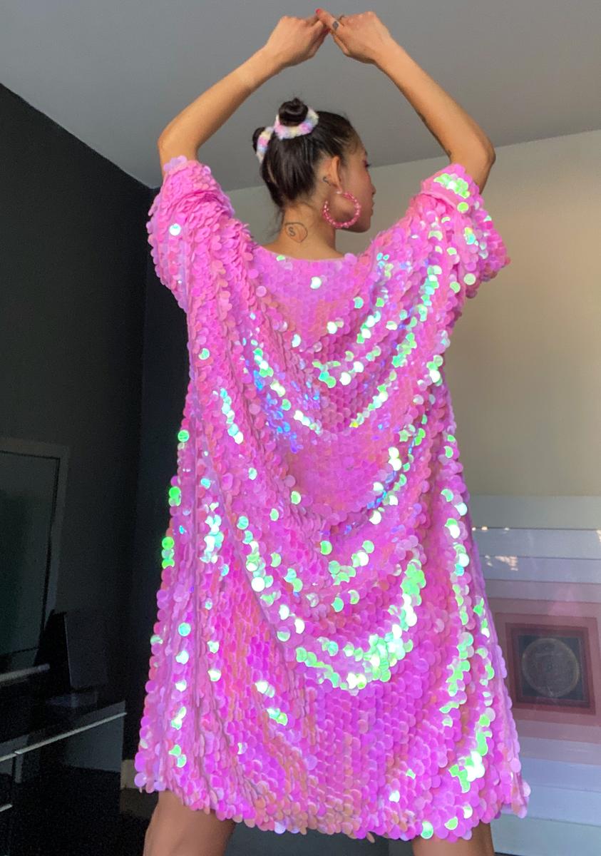 pink sequin kimono dress Pink Round Sequin Caftan Kimono Party Dress One size Fit