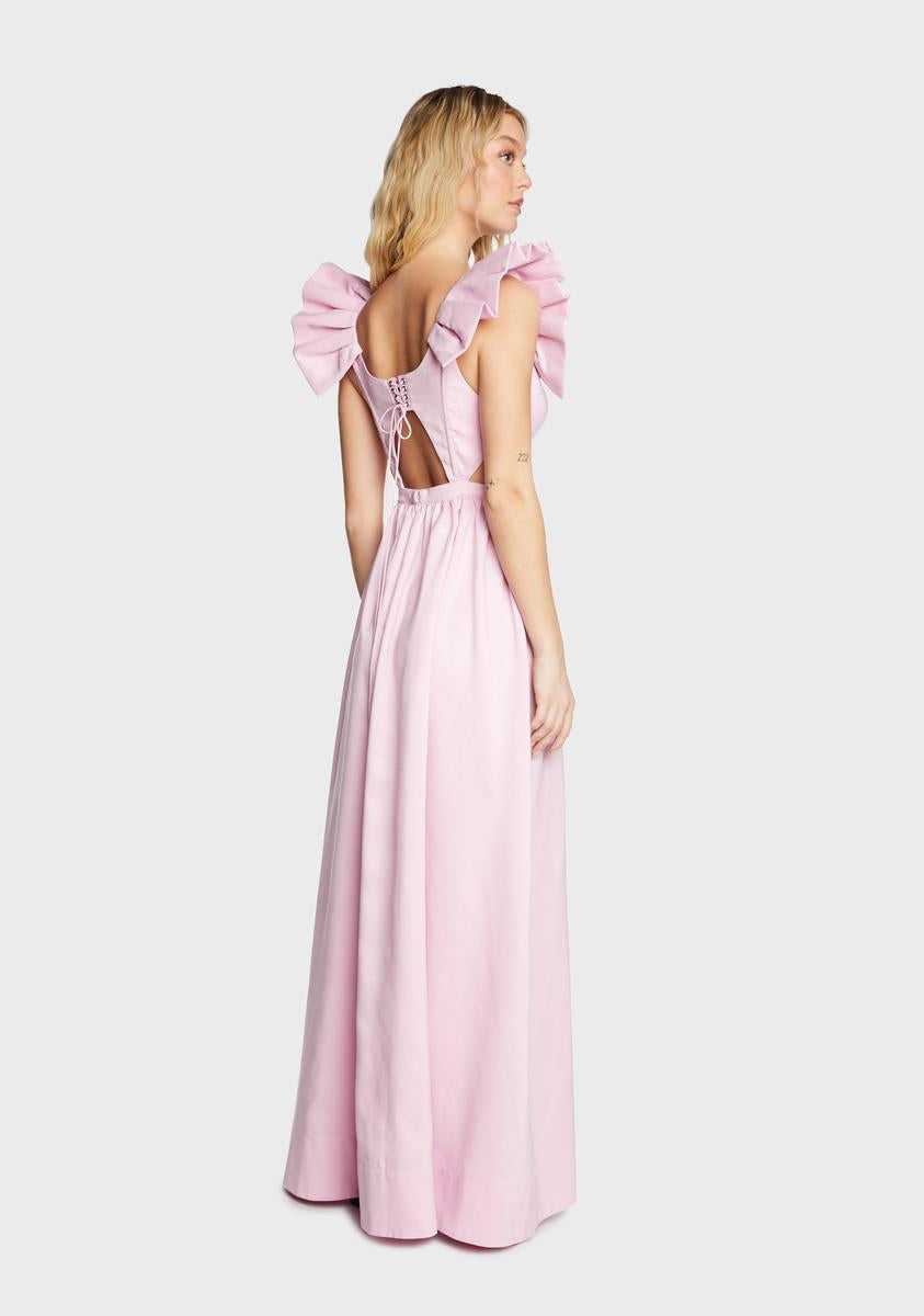 for love and lemons miriam maxi dress For Love & Lemons Satin Ruffle Sleeve Maxi Dress
