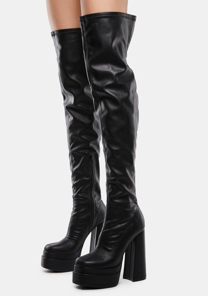 Patent Vegan Leather Platform Thigh High Boots - Black – Dolls Kill