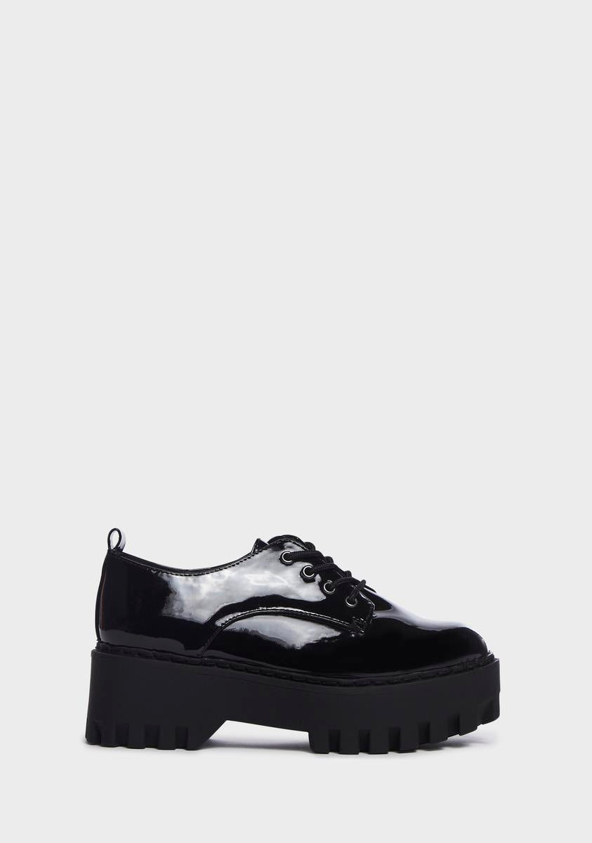 Patent Vegan Leather Platform Oxfords - Black – Dolls Kill