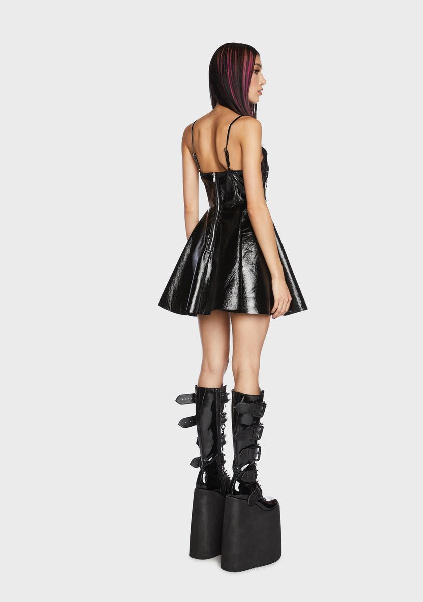 Vegan Leather Skater Mini Dress - Black Dolls Kill Vegan Leather Skater Mini Dress - Black Dolls Kill