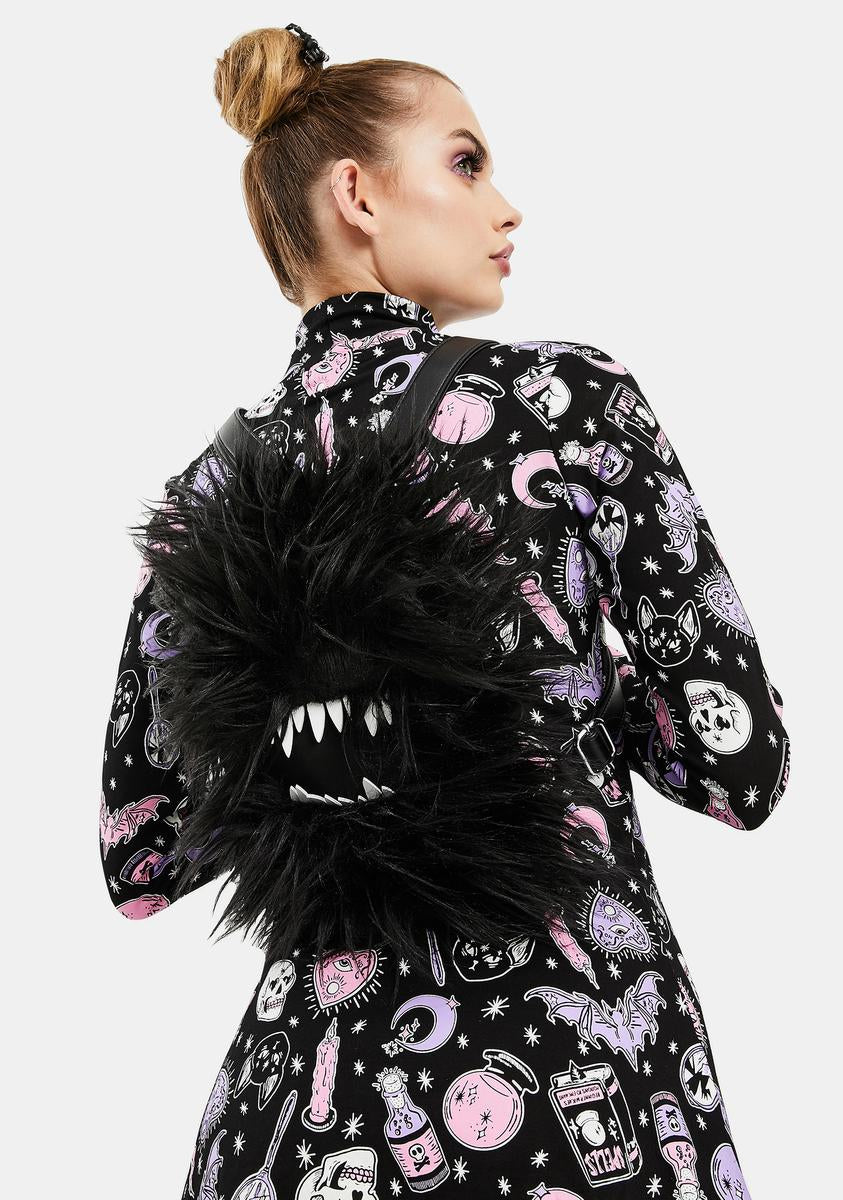 Dolls Kill Halloween Furry Monster Backpack - Black