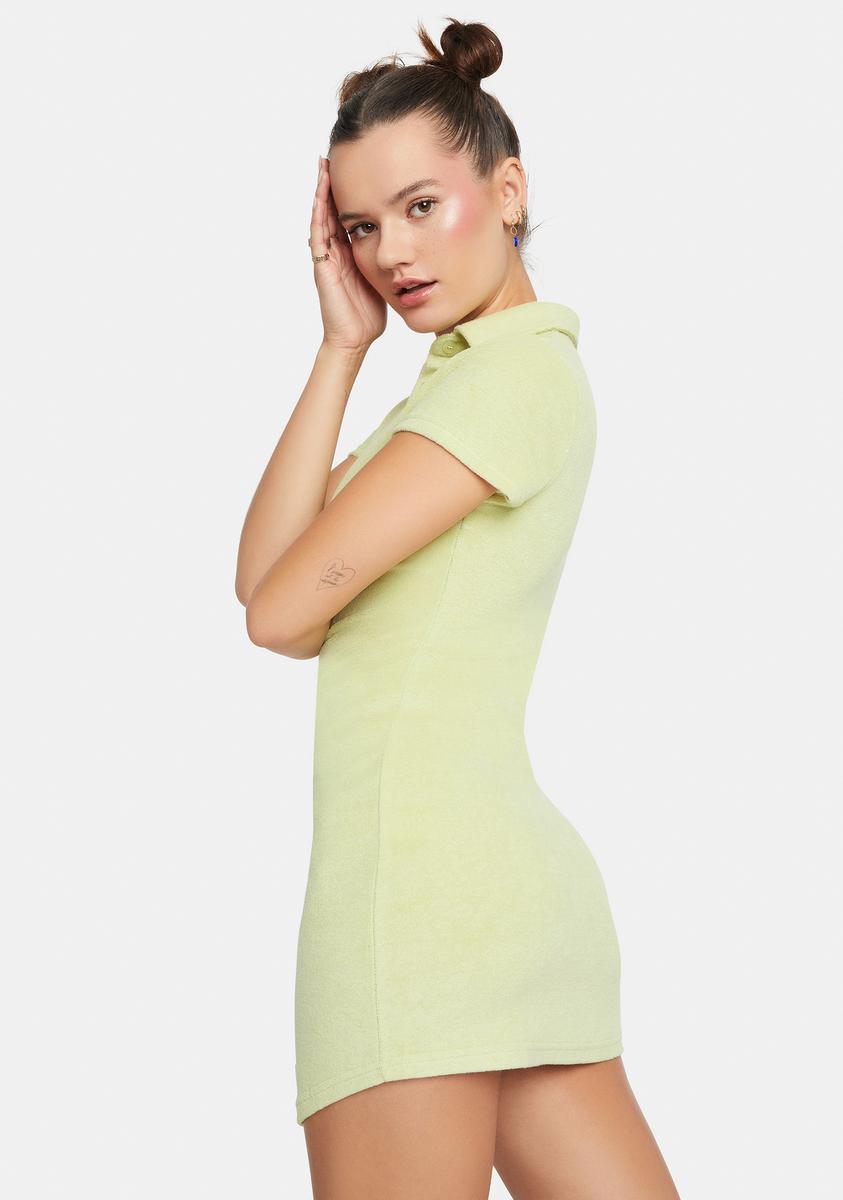 Terry Cloth Button Up Mini Dress - Green Dolls Kill Terry Cloth Button Up Mini Dress - Green Dolls Kill
