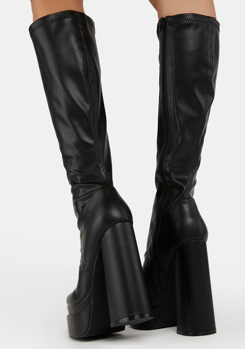Faux Leather Knee High Platform Boots - Black – Dolls Kill