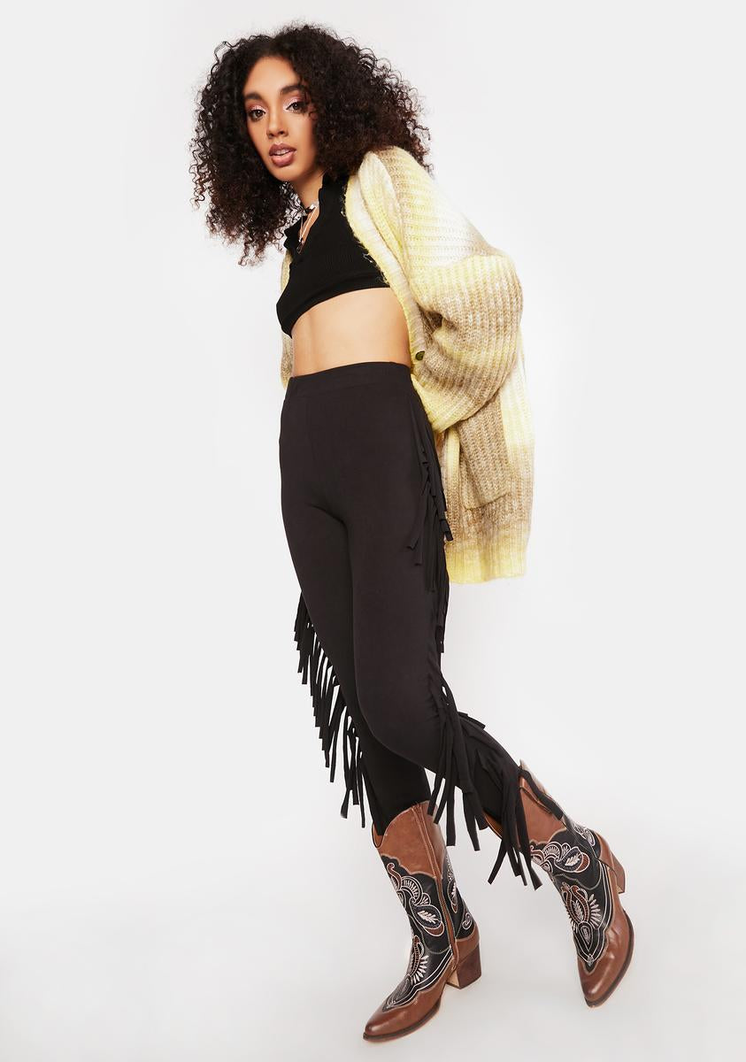 High Waist Tight Fringe Leggings Black – Dolls Kill