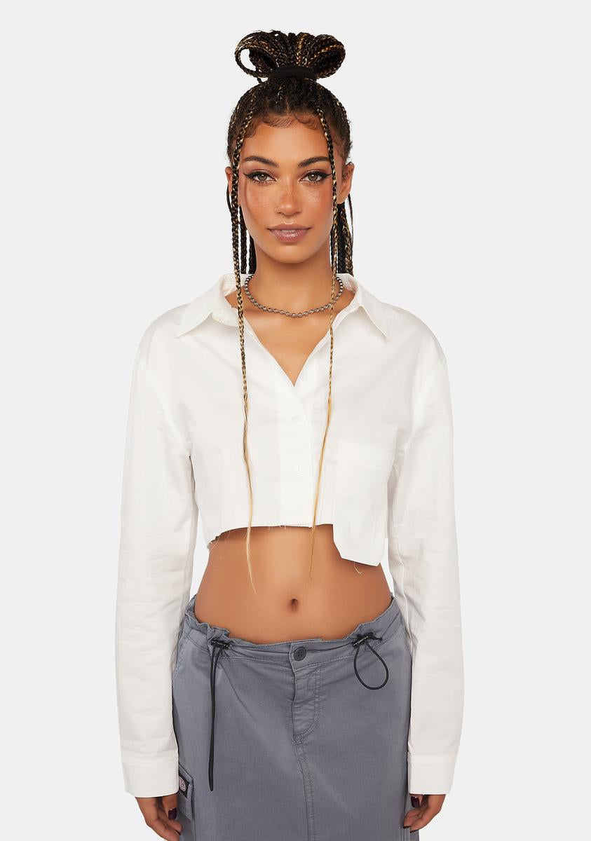 Pretty Garbage Cropped Collared Pocket Shirt - Off White – Dolls Kill