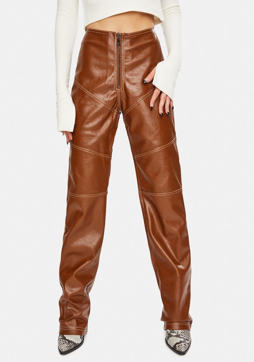 THE KRIPT Brown Zakira Vegan Leather Pants – Dolls Kill