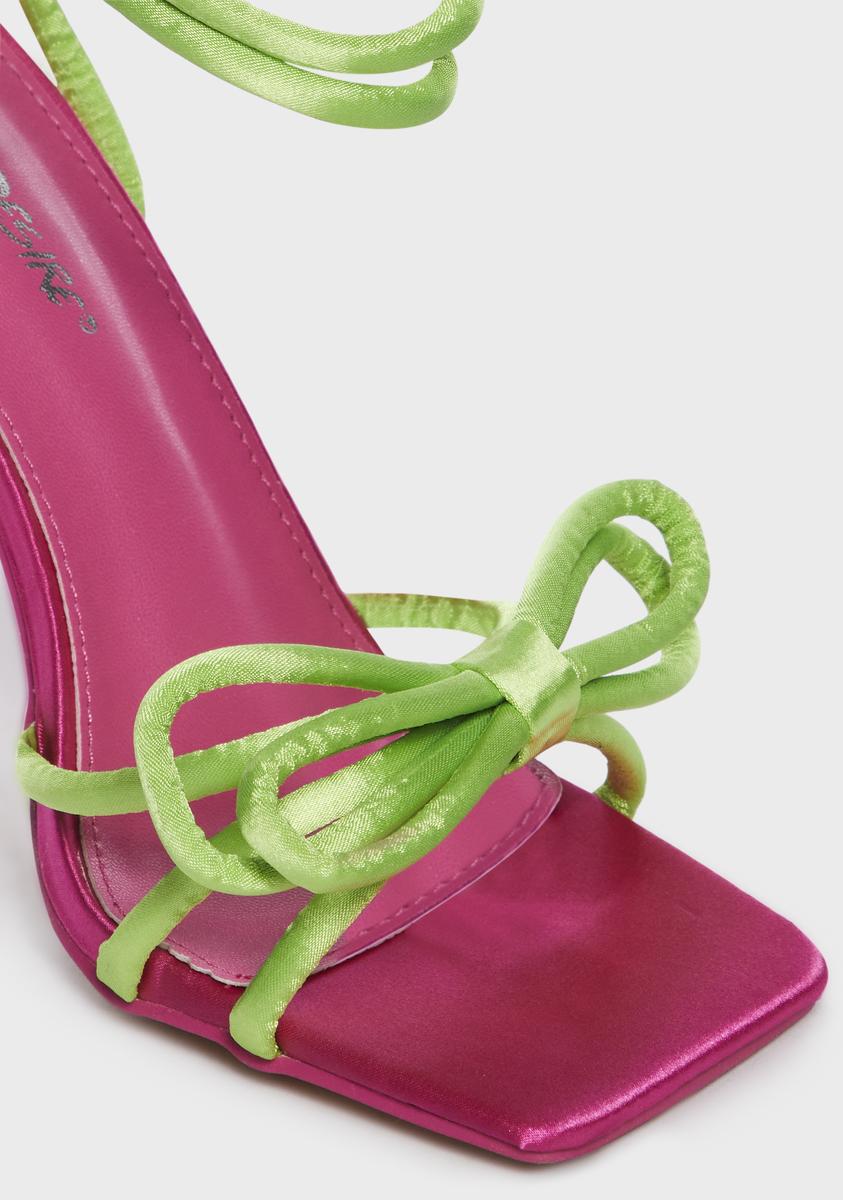 Public Desire Satin Open Toe Bow Heels