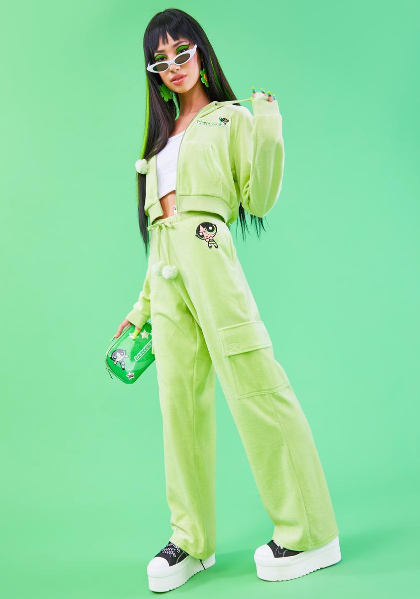 Dolls Kill X Powerpuff Girls Velour Cargo Bottoms - Green