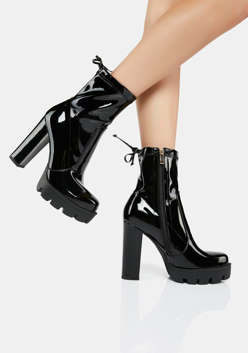 AZALEA WANG Patent Platform Ankle Boots - Black – Dolls Kill