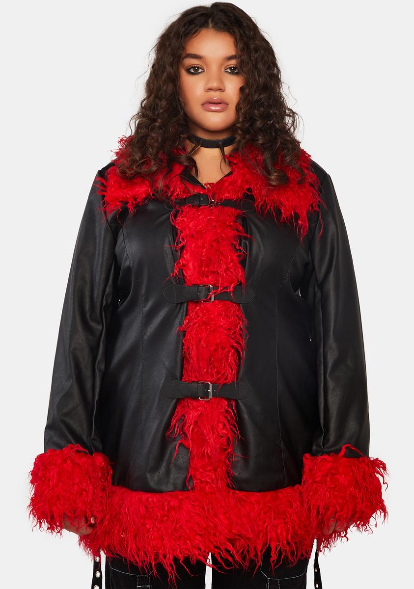 Plus Size Current Mood Vegan Leather Fur Buckle Jacket - Black/Red – Kill
