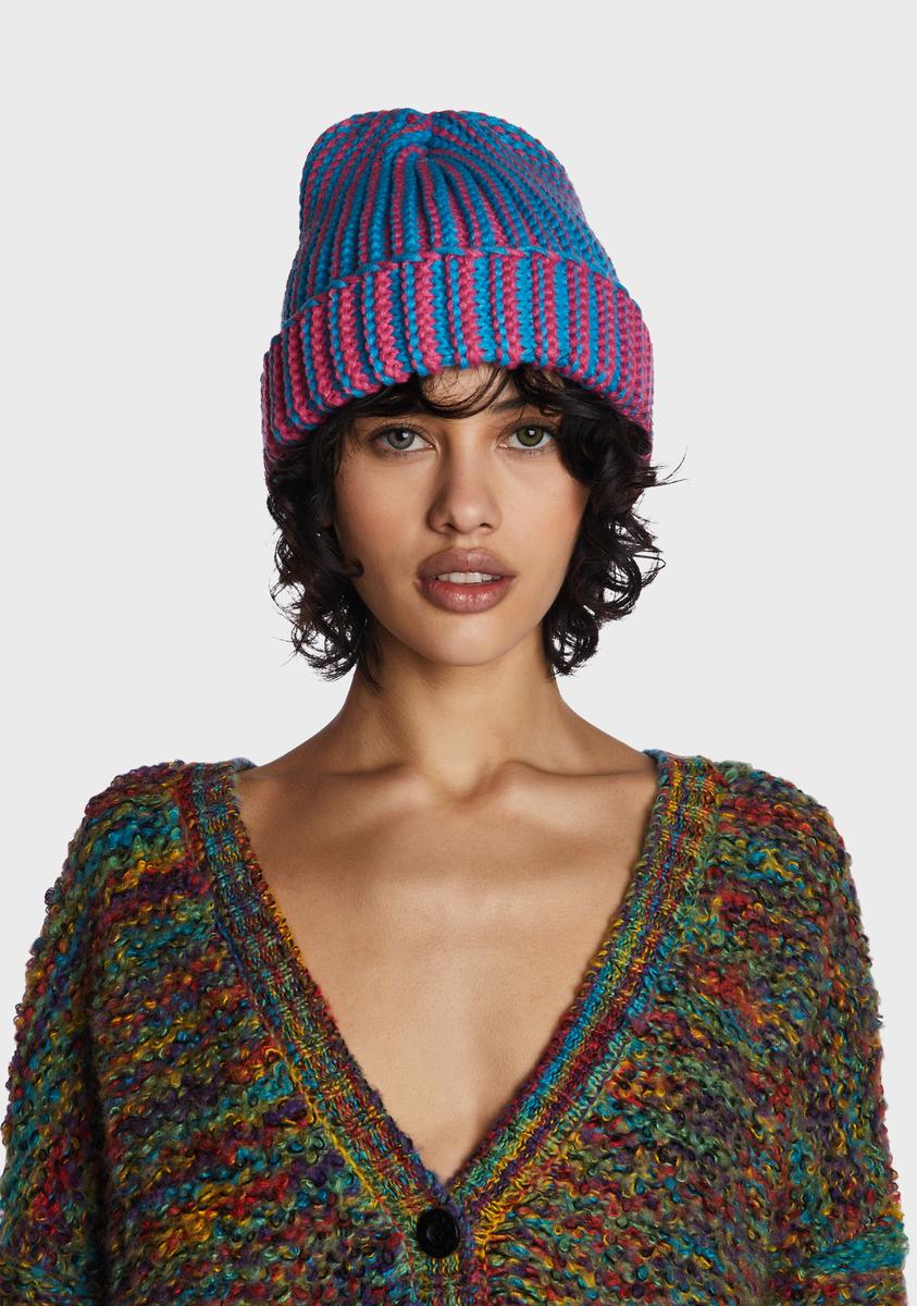 Ombre Knit Ribbed Beanie - Blue/Pink – Dolls Kill