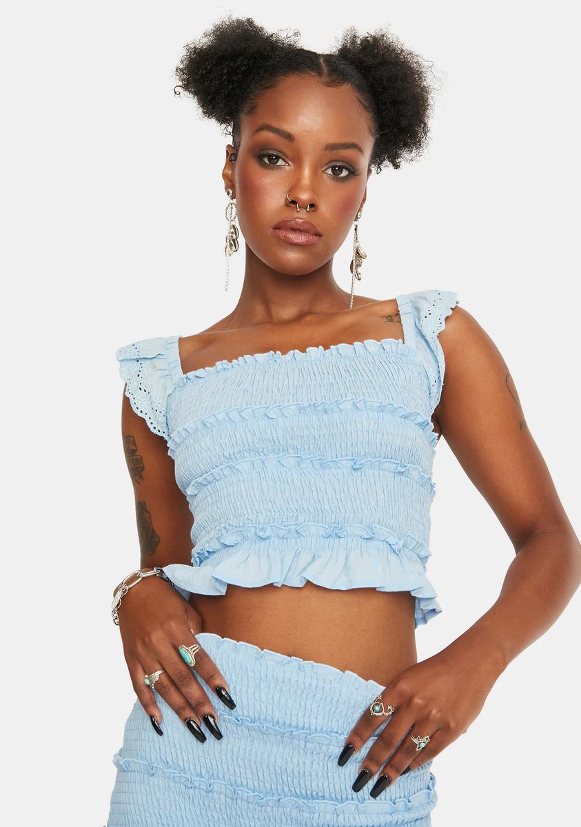 Hey Dreamer Eyelet Ruffle Crop Top,Specials : American Fashion Style Bags On Sale