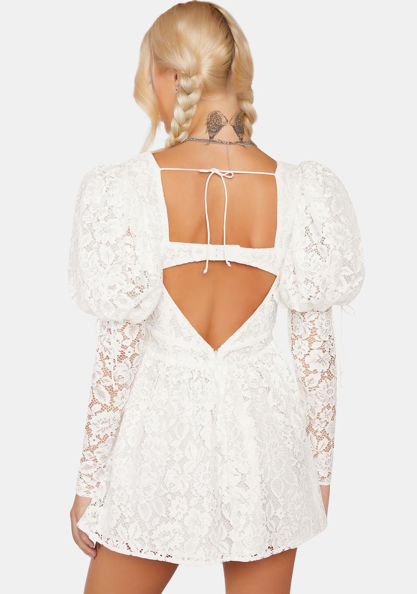 For Love & Lemons Lace Cutout Puff Sleeve Mini Dress