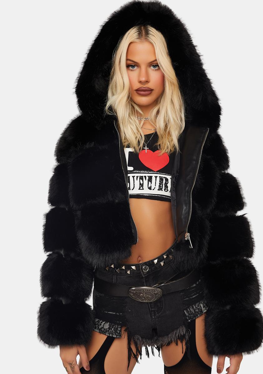 AZALEA WANG Faux Fur Cropped Jacket - Black – Dolls Kill