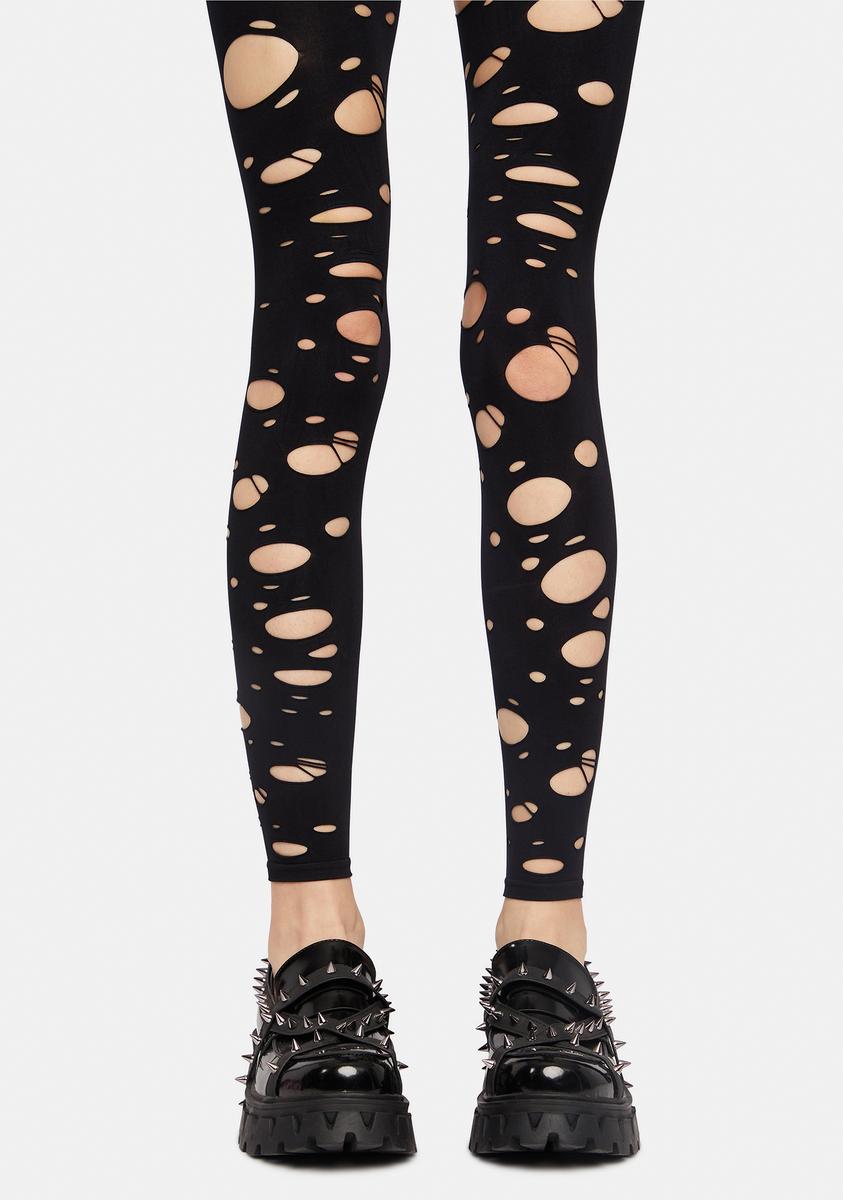 Tattered Stirrup Opaque Spandex Leggings Black Dolls Kill