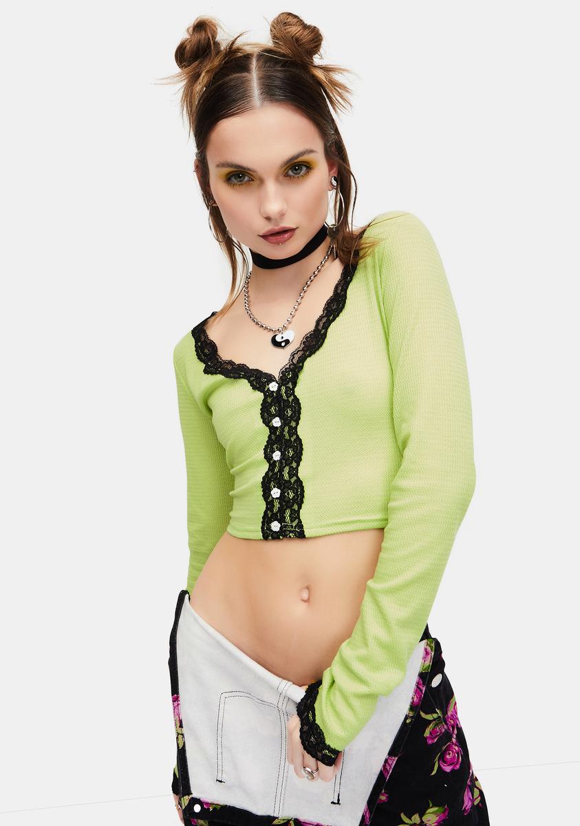 Lime Highly Selective Pointelle Lace Crop Top dELiA*s by Dolls Kill,Specials : American Fashion Style Bags On Sale