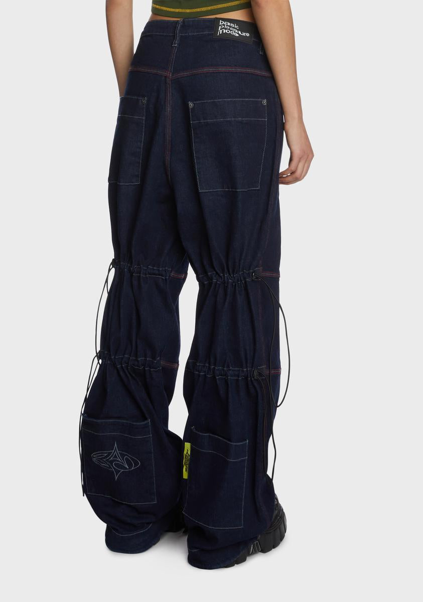 Basic Pleasure Mode Denim Cargo Bungee Jeans - Black – Dolls Kill