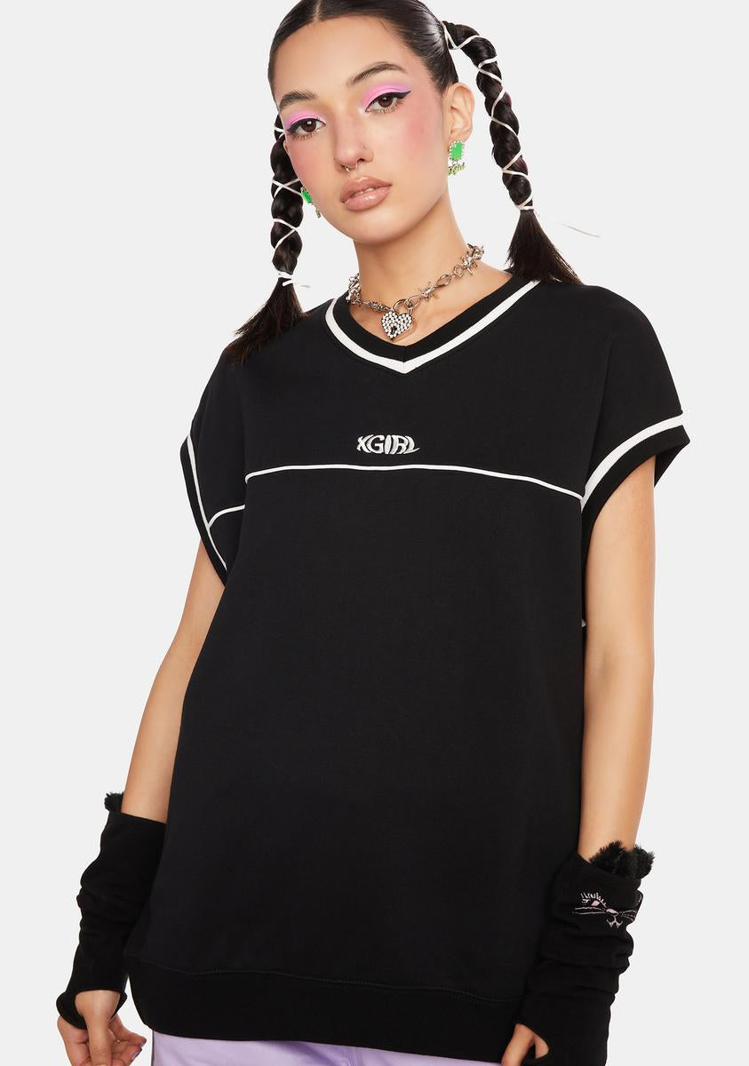 x-Girl Logo Contrast Stitch Sweater Vest Top - Black – Dolls Kill