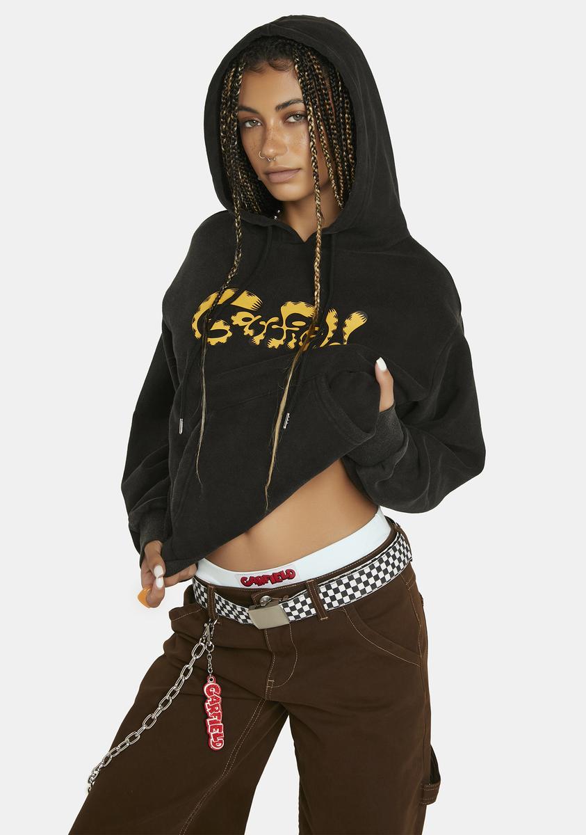 Dolls Kill X Garfield Washed Fleece Hoodie Black