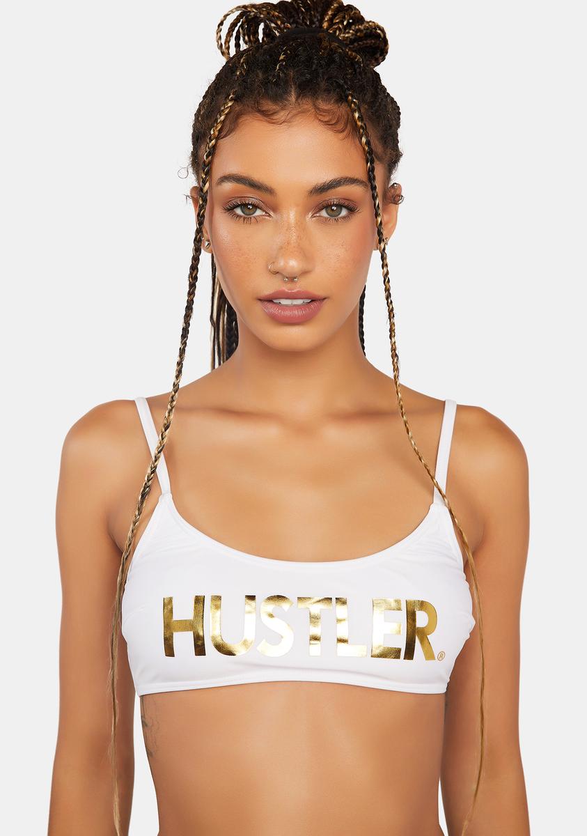 Hustler Gold Logo Bikini Top - White – Dolls Kill