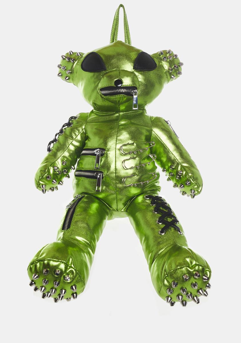 Club Exx Studded Alien Teddy Bear Backpack - Metallic Green