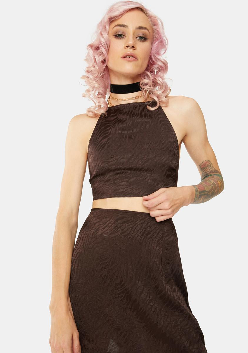 Brown Zebra Vhan Halter Top Dolls Kill,All Products : American Fashion Style Bags On Sale