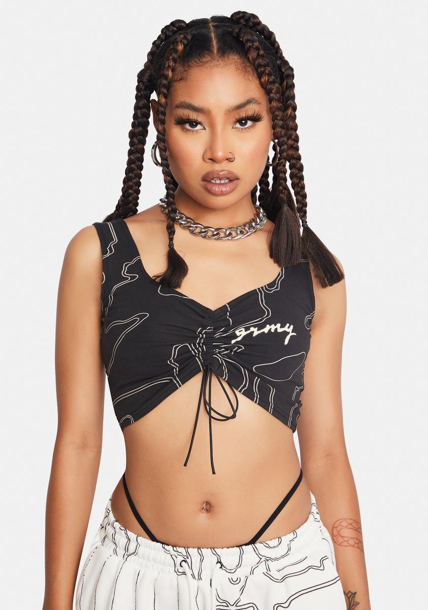 Black Print Bra Top GRIMEY,All Products : American Fashion Style Bags On Sale