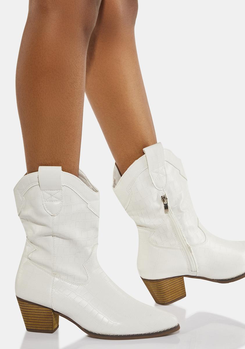 Vegan Leather Pointed Toe Cowboy Boots - White – Dolls Kill