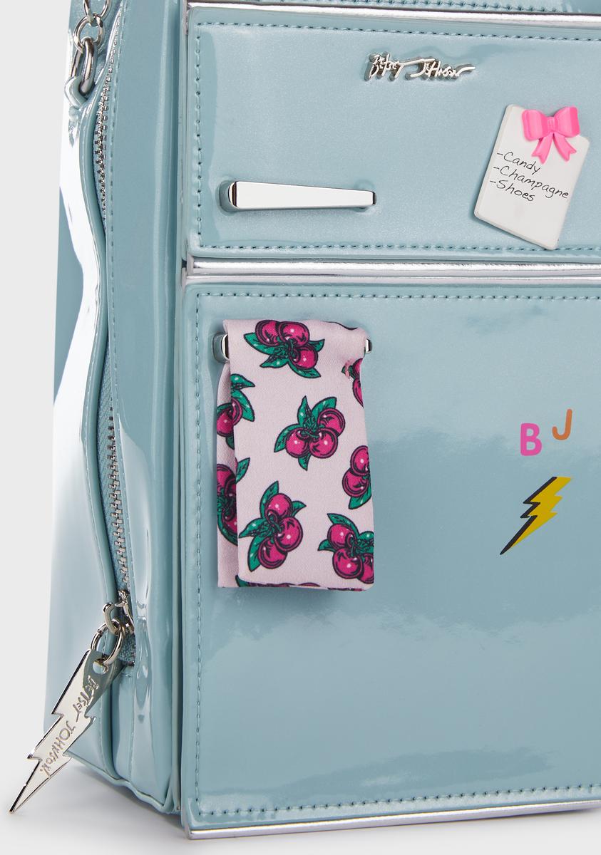Betsey Johnson Vegan Leather Mini Fridge Crossbody Bag Blue Dolls Kill