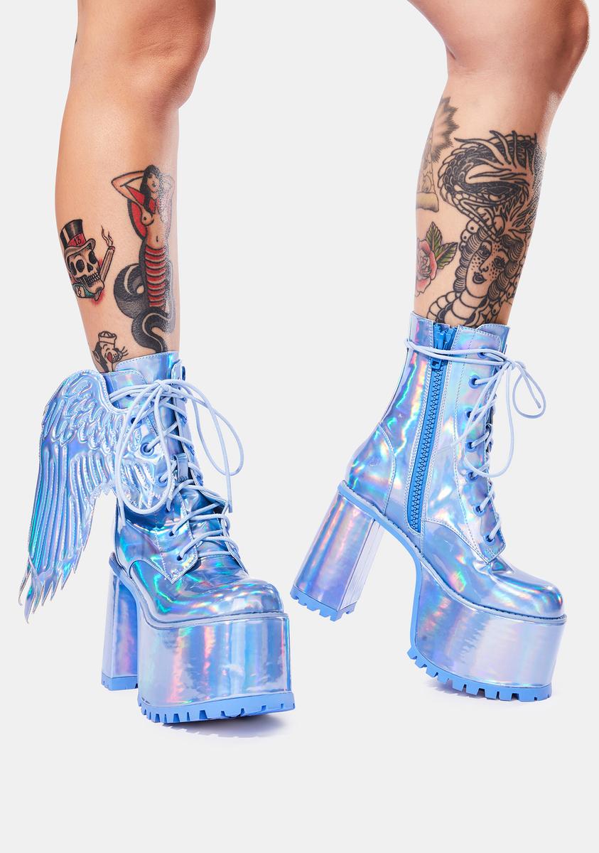 Angel Wing Pattern Print Men Women Leather Boots