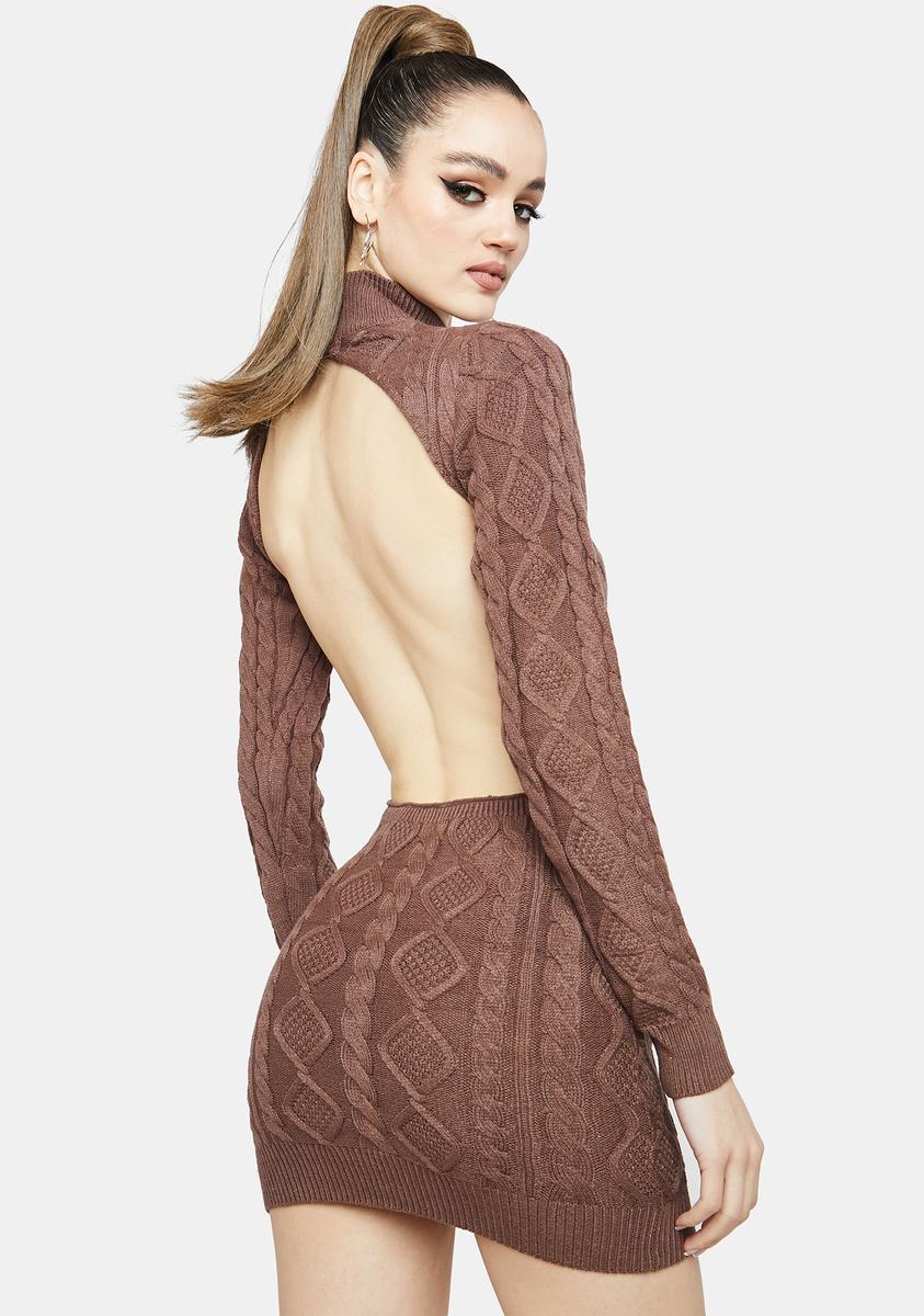 Cable Knit Long Sleeve Mock Neck Mini Dress